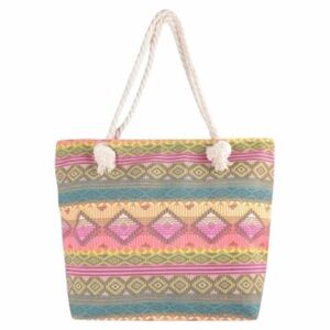 Ethnic Print Colorful Tote Bag With Rope Handles. New